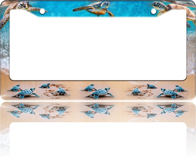 TINALUIN Sea Turtle License Plate Frame Seaside Beach Stainless Steel License Plate Holder for Front or Rear Car Tags Funny for Car Decoration Accessories with Screws 6.3 X 12.2 in for Women Men - Image 1